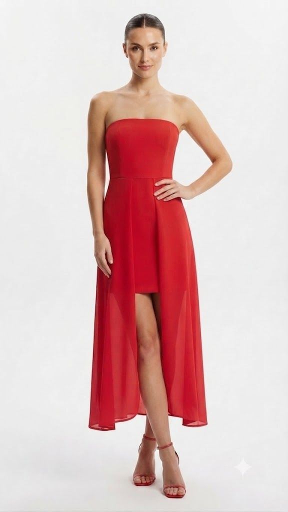 Crimson Overlay Strapless Dress